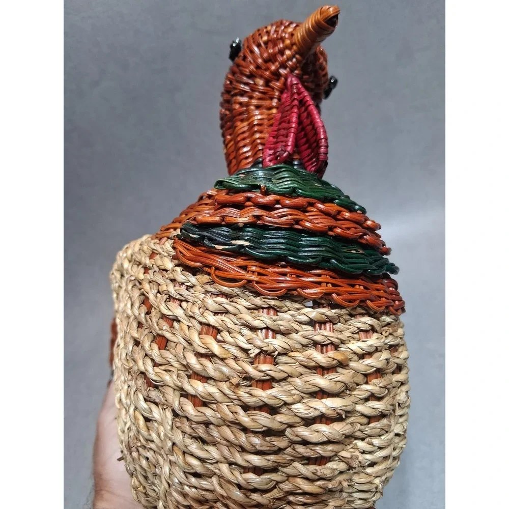 Vintage Woven Rattan Wicker Turkey Basket Thanksgiving Autumn Fall Decor
